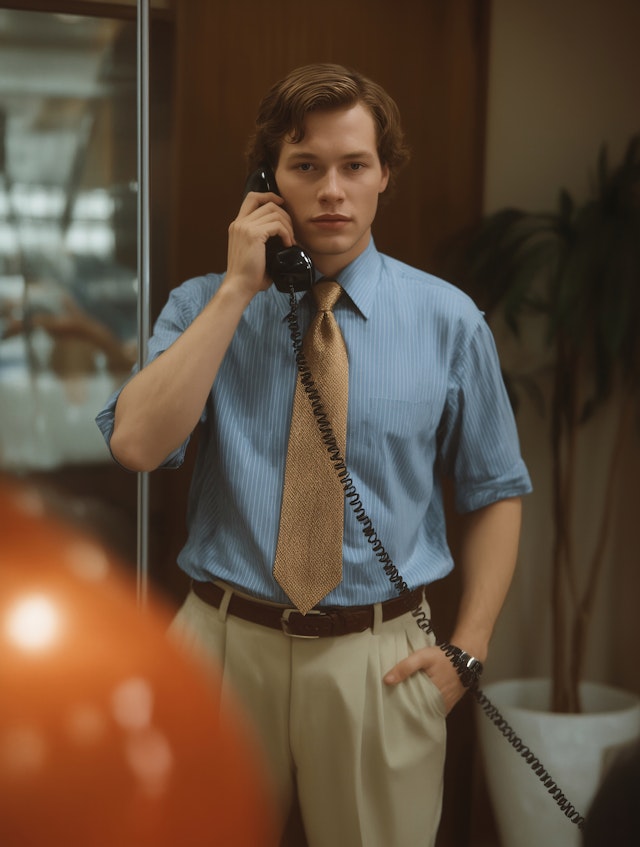 Man with Corded Phone