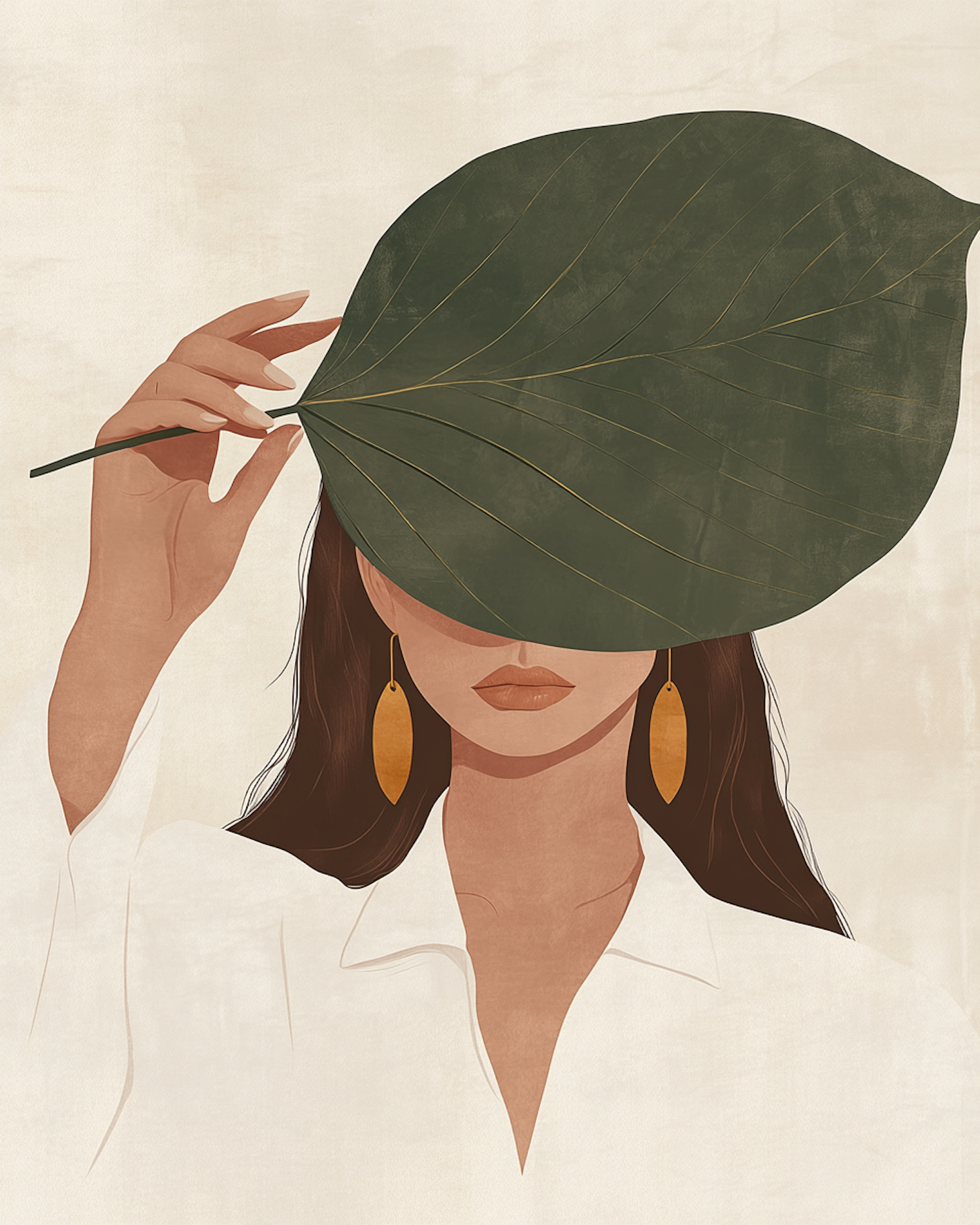 Stylized Portrait of Woman with Leaf