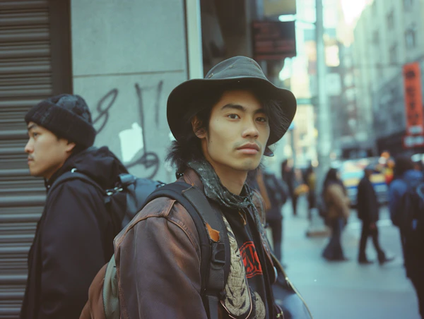 Urban Stylistic Portrait of Asian Male with Distinctive Hat