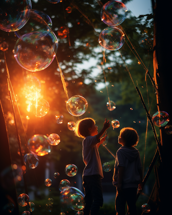 Enchanted Evening: Children and the Dance of Iridescent Bubbles