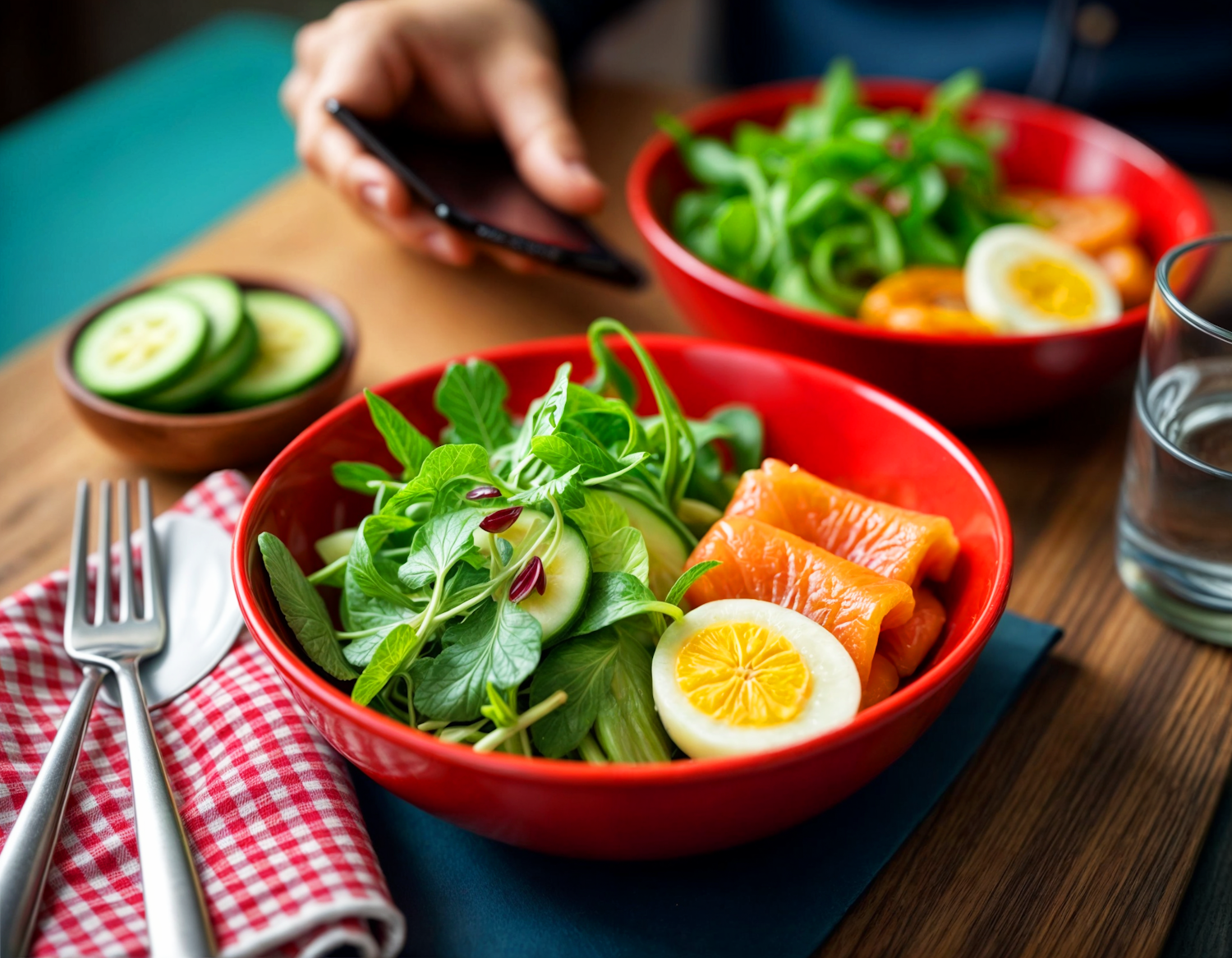 Vibrant Salad Bowls on Wooden Table