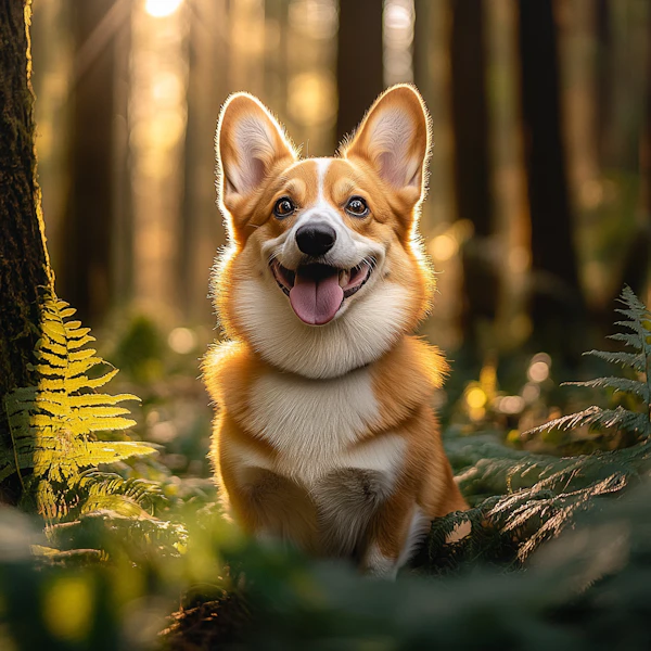 Corgi in Forest Glow