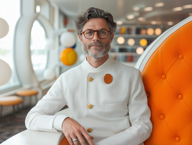 Sophisticated Gentleman in Orange Chair