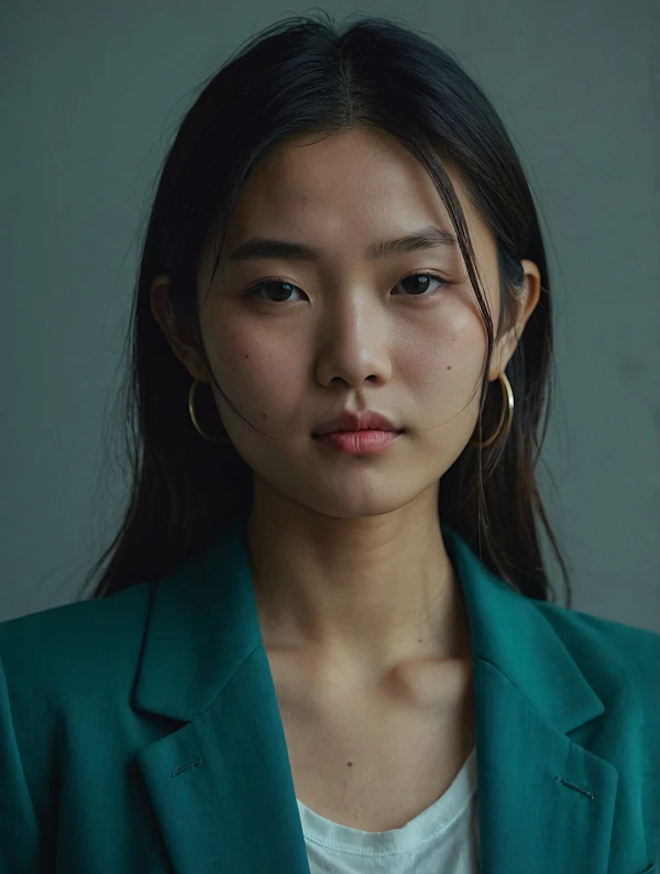 Portrait of a Young Woman in Teal Blazer