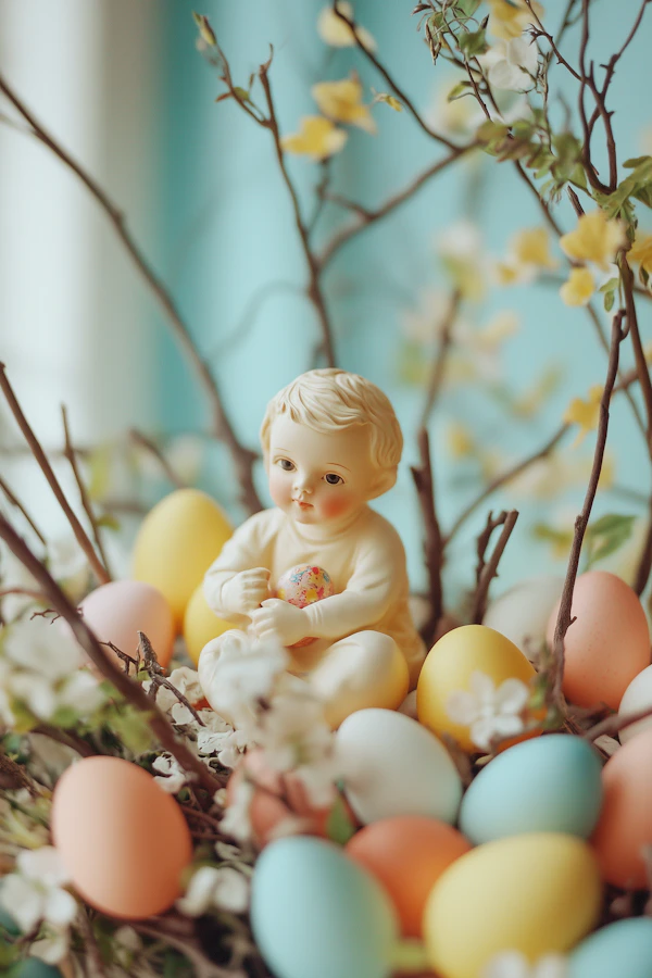 Easter Figurine with Pastel Eggs