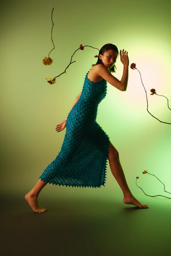 Dynamic Blue Dress Pose