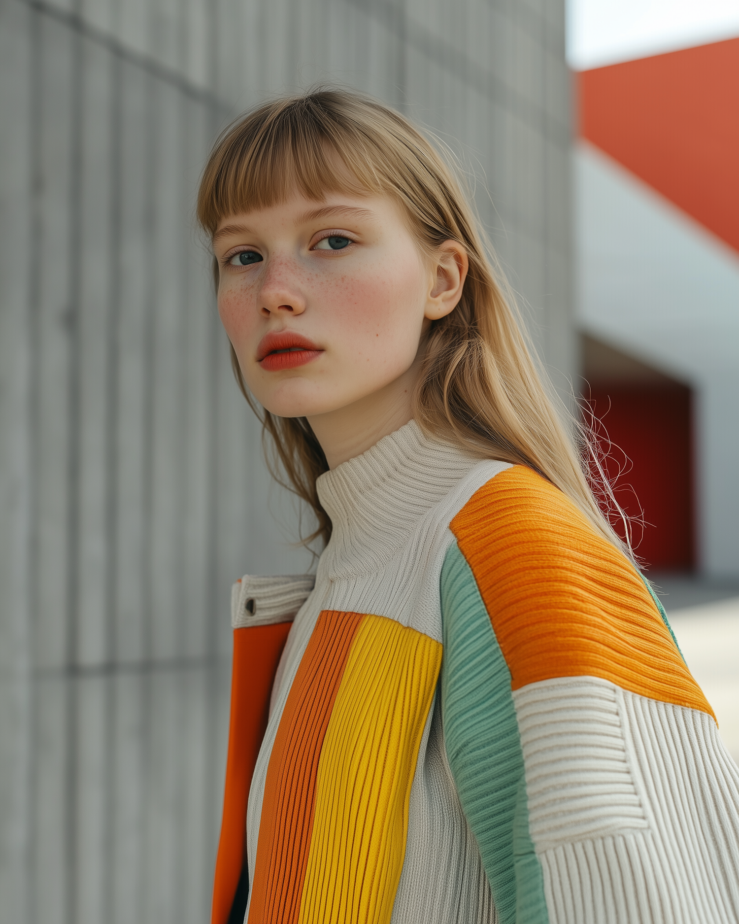 Portrait of a Young Woman in Vibrant Sweater