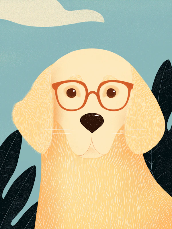 Stylized Golden Retriever Glasses Illustration