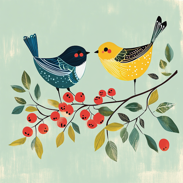 Stylized Birds on a Branch