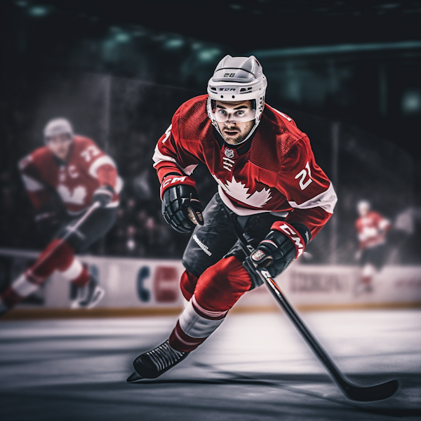 Intense Focus: Team Canada Hockey Player in Action