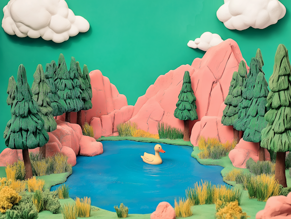 Whimsical Clay Pond Scene