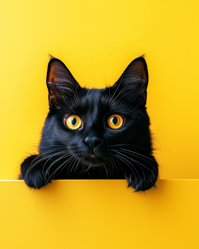 Black Cat on Yellow Background