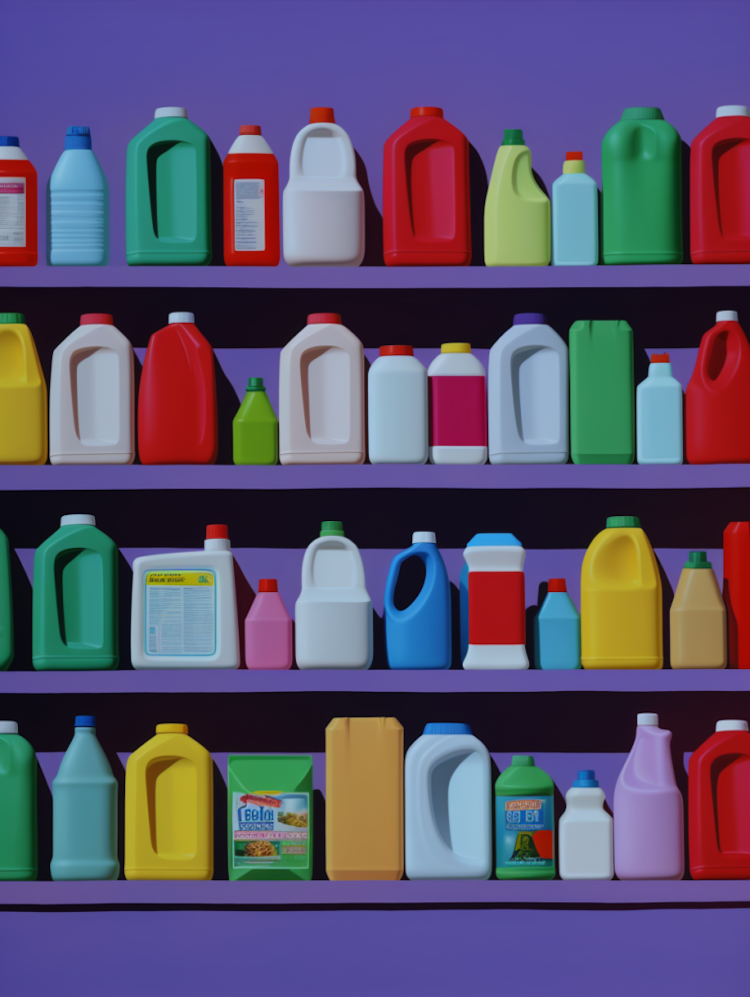 Vibrant Array of Household Containers on Purple
