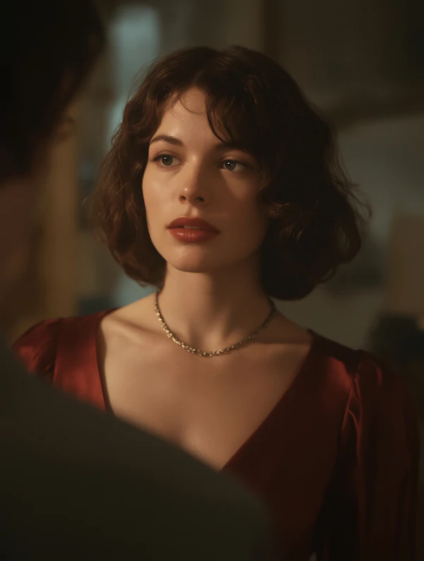 Woman in Red Satin Dress