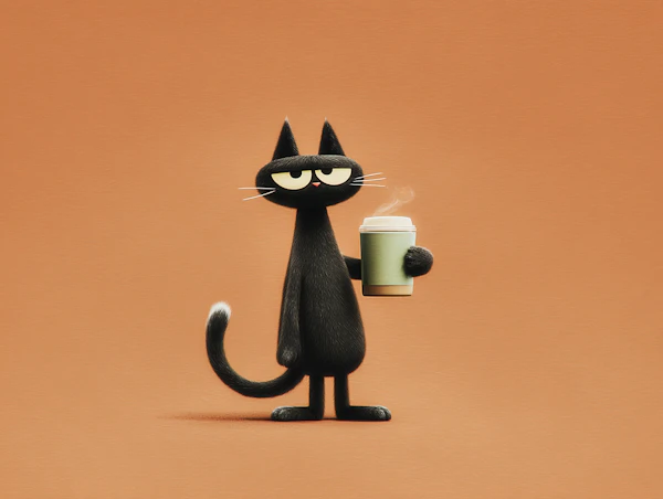 Stylized Cat with Coffee