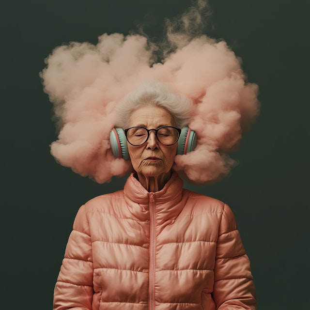 Elderly Woman with Headphones