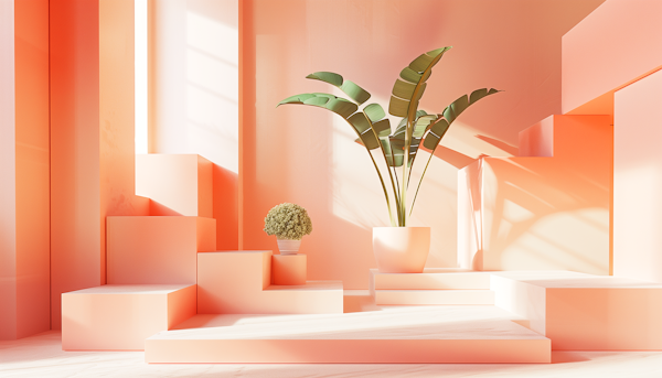 Abstract Geometric Shapes and Potted Plants