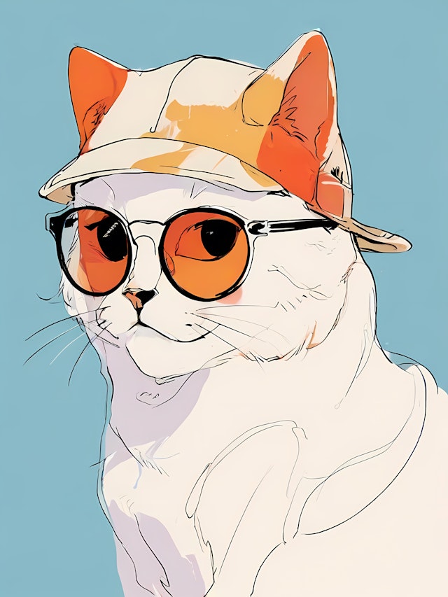 Stylized Cat with Hat and Sunglasses