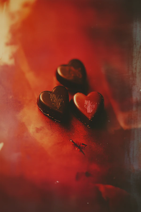 Heart-Shaped Chocolates on Rich Surface