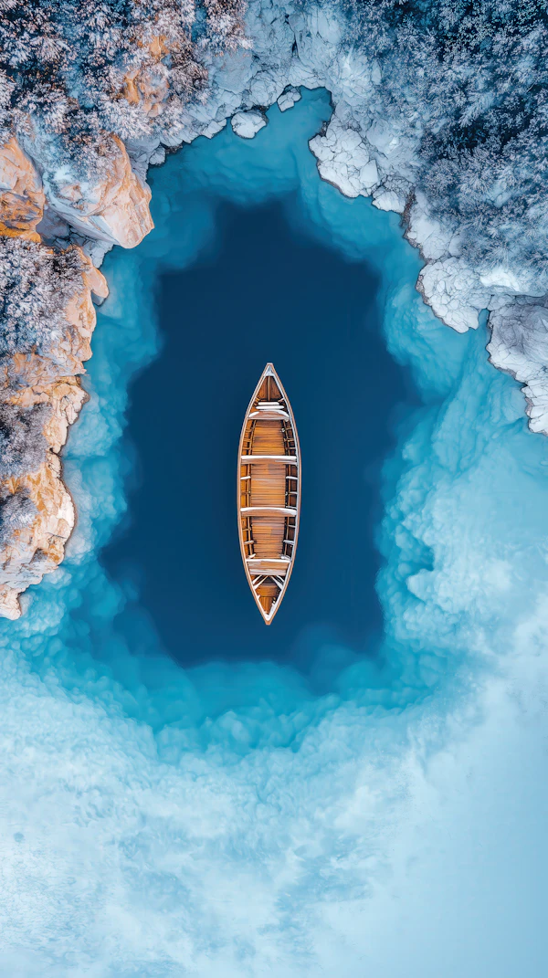 Canoe on Icy Blue Lake