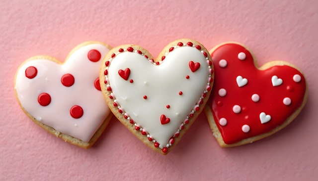 Heart-Shaped Cookies on Pink Background