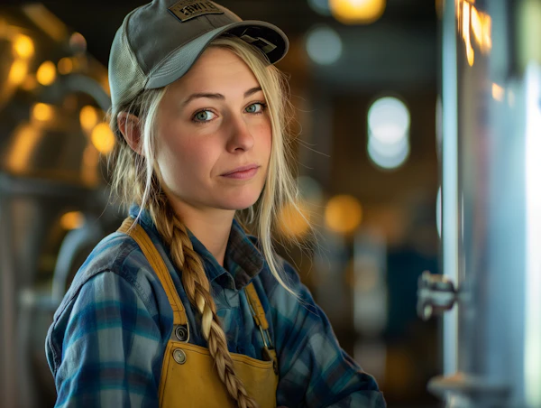 Contemplative Young Woman in Industrial Setting