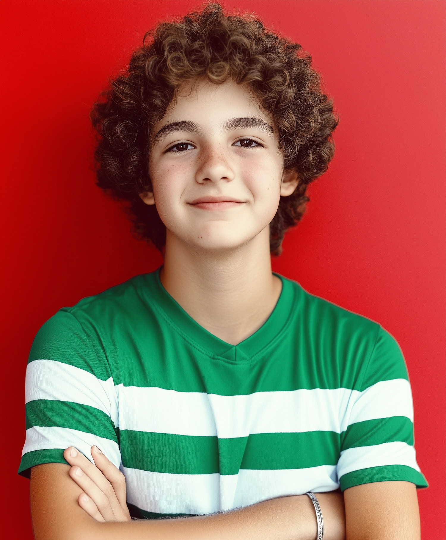 Joyful Young Boy with Striped Shirt