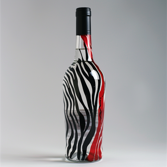 Artistic Zebra-Striped Wine Bottle