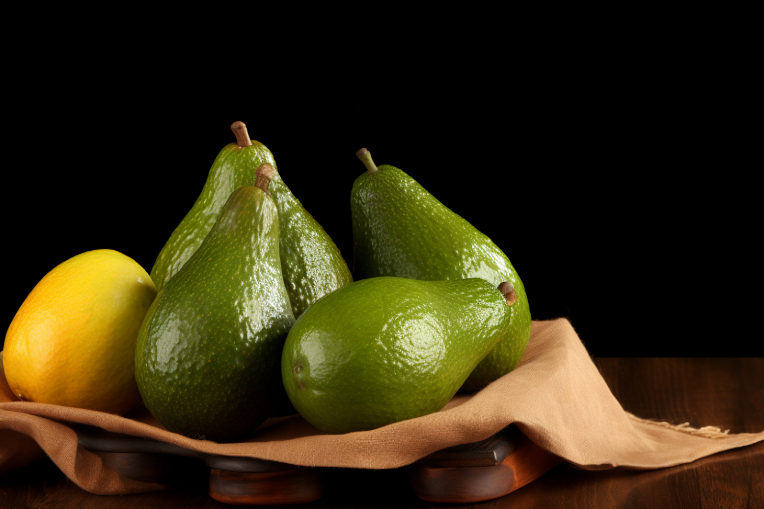 Tranquil Bounty: Avocados and Lemon in Repose