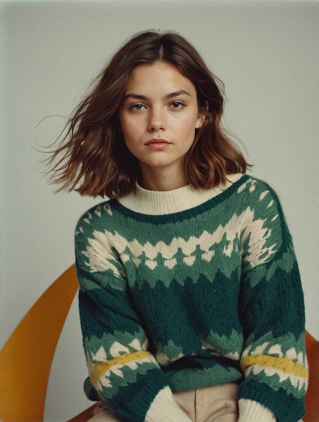 Portrait of a Young Woman in a Geometric Sweater