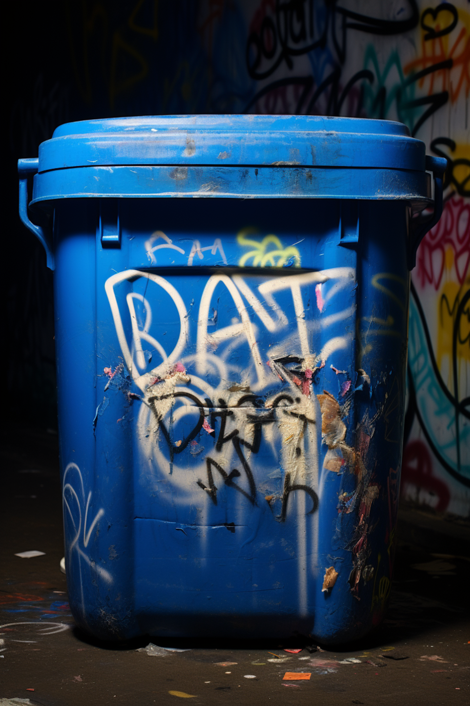 Graffitied Urban Trash Bin