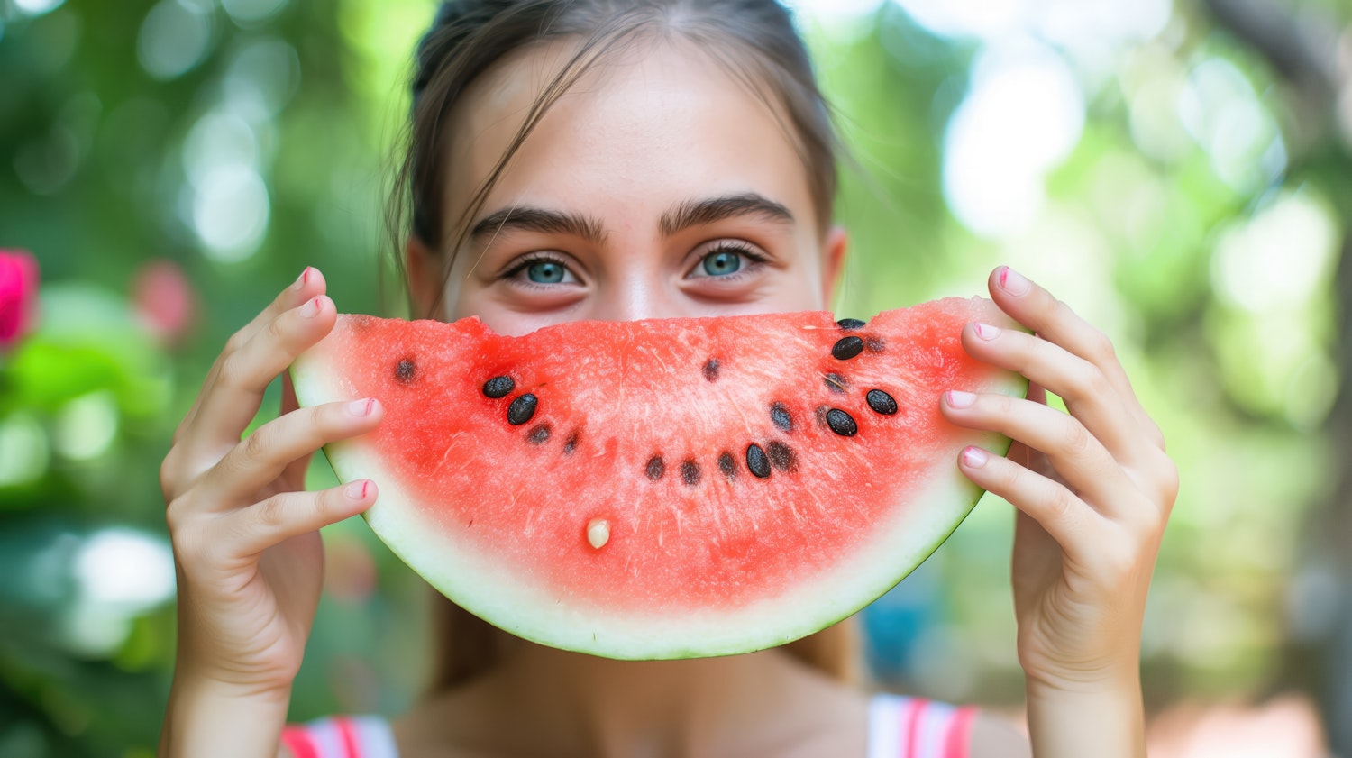 Girl Hiding Behind Watermelon Slice