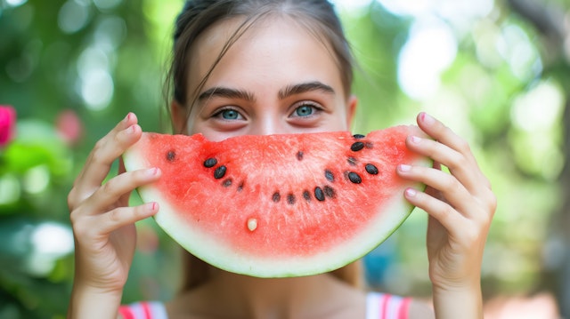 Girl Hiding Behind Watermelon Slice