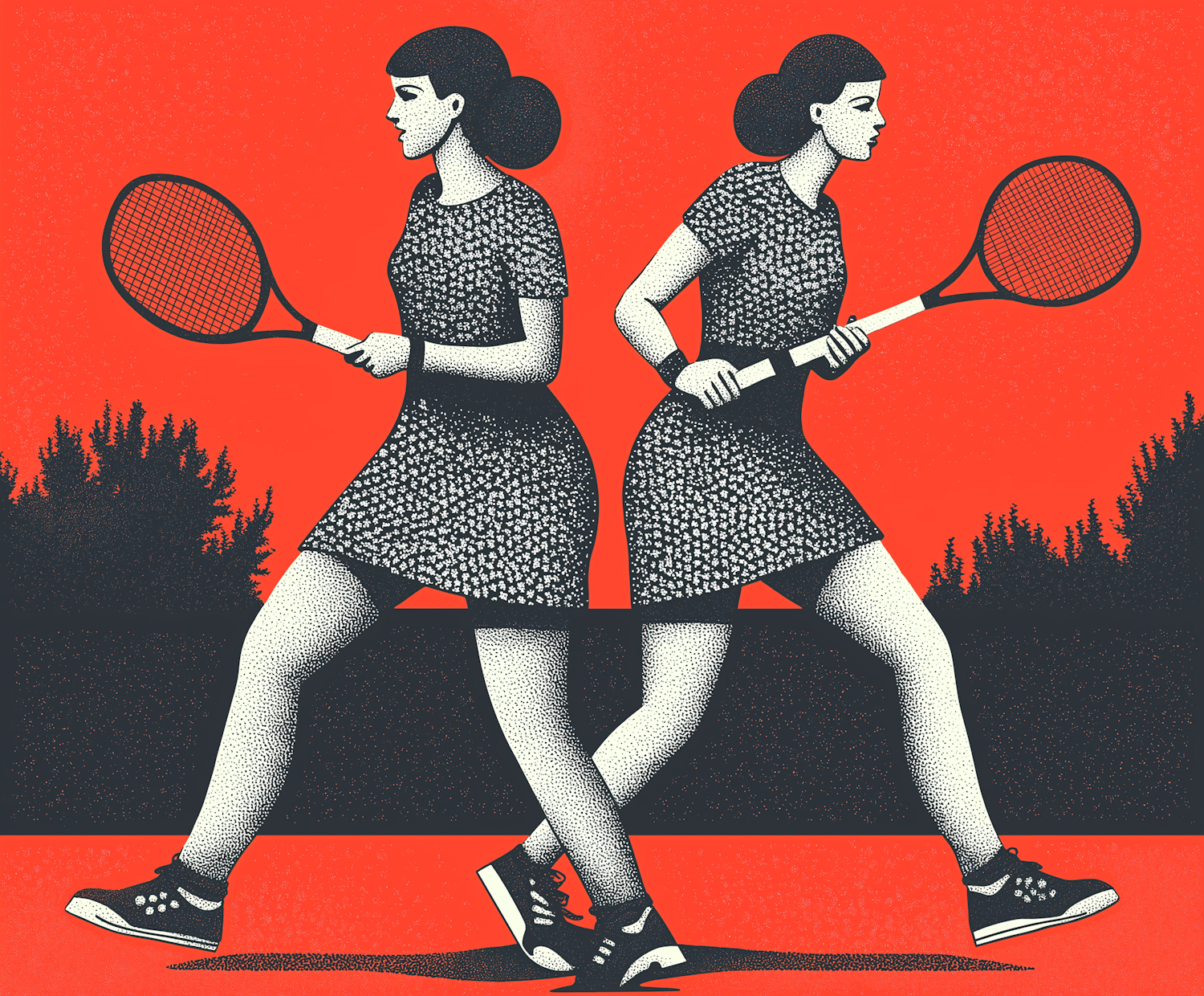 Symmetrical Tennis Players Illustration