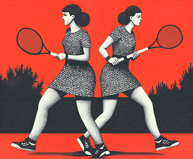 Symmetrical Tennis Players Illustration