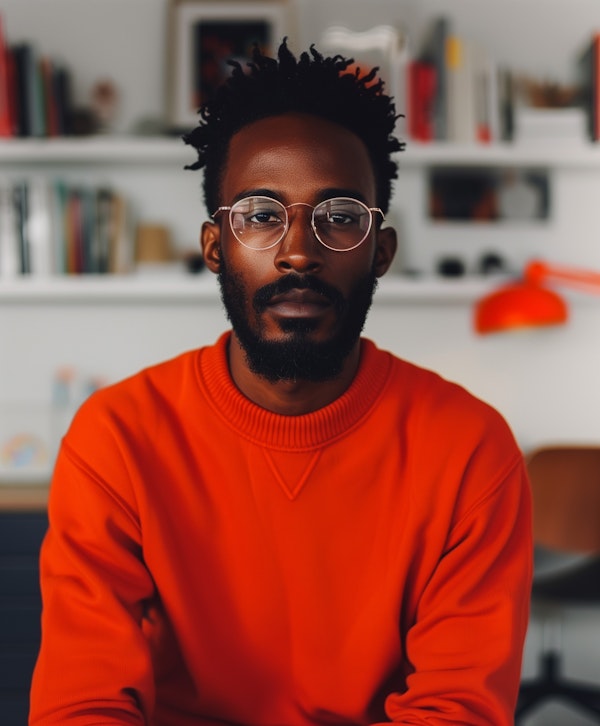 Pensive Man in Red Sweater