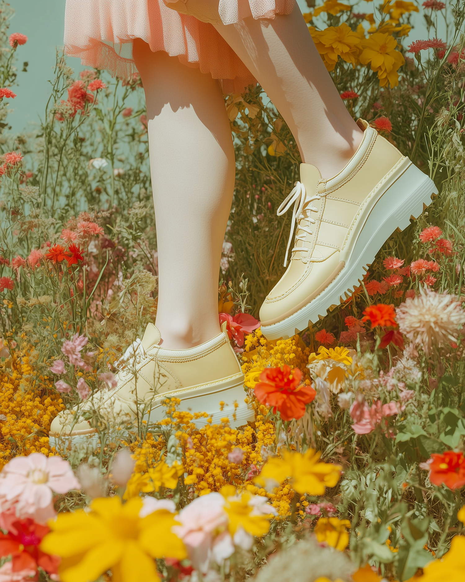 Pastel Sneakers in Wildflower Field