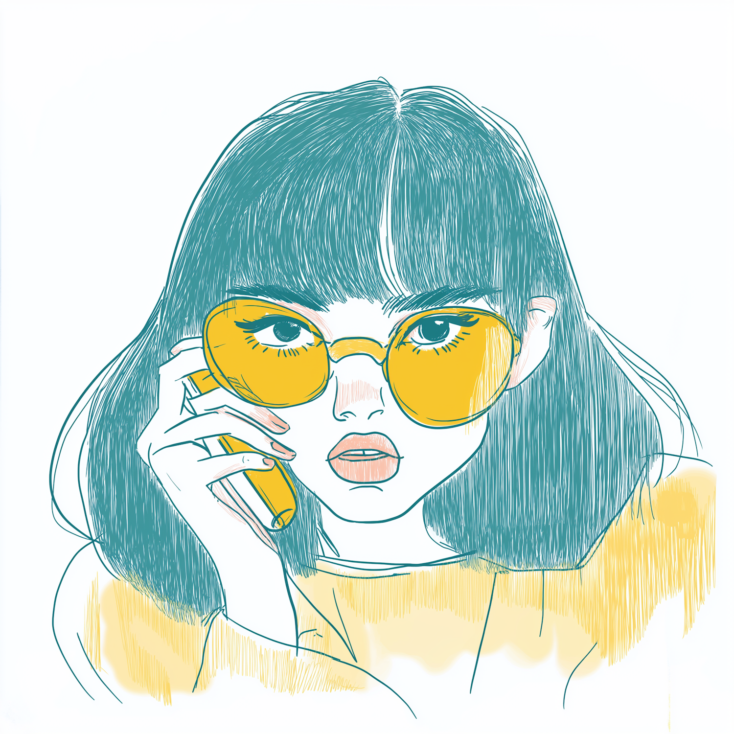 Stylized Portrait of a Woman with Yellow Sunglasses