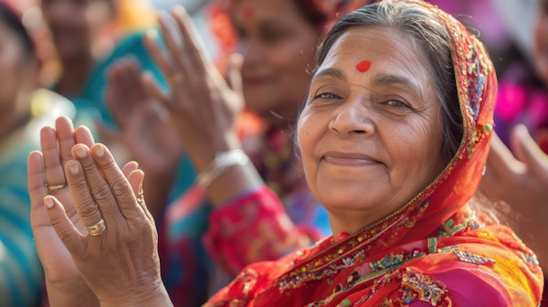 Elderly Woman Celebrating Cultural Event