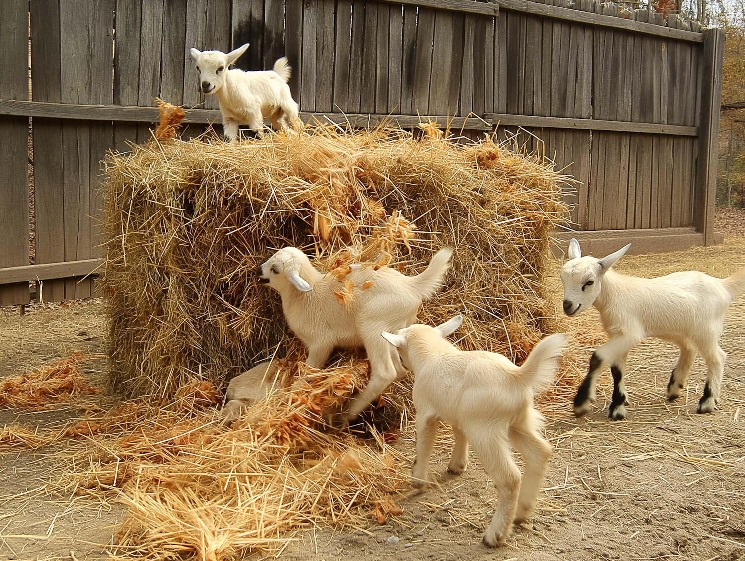 Playful Baby Goats on Haystack