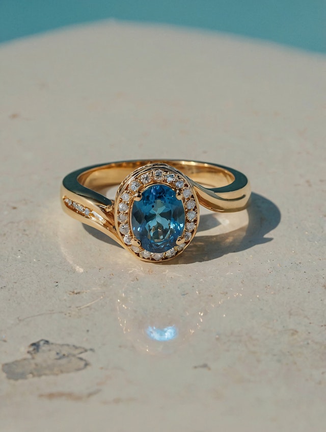 Elegant Gold Ring with Blue Gemstone