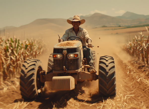 Man Driving Tractor in Dry Field