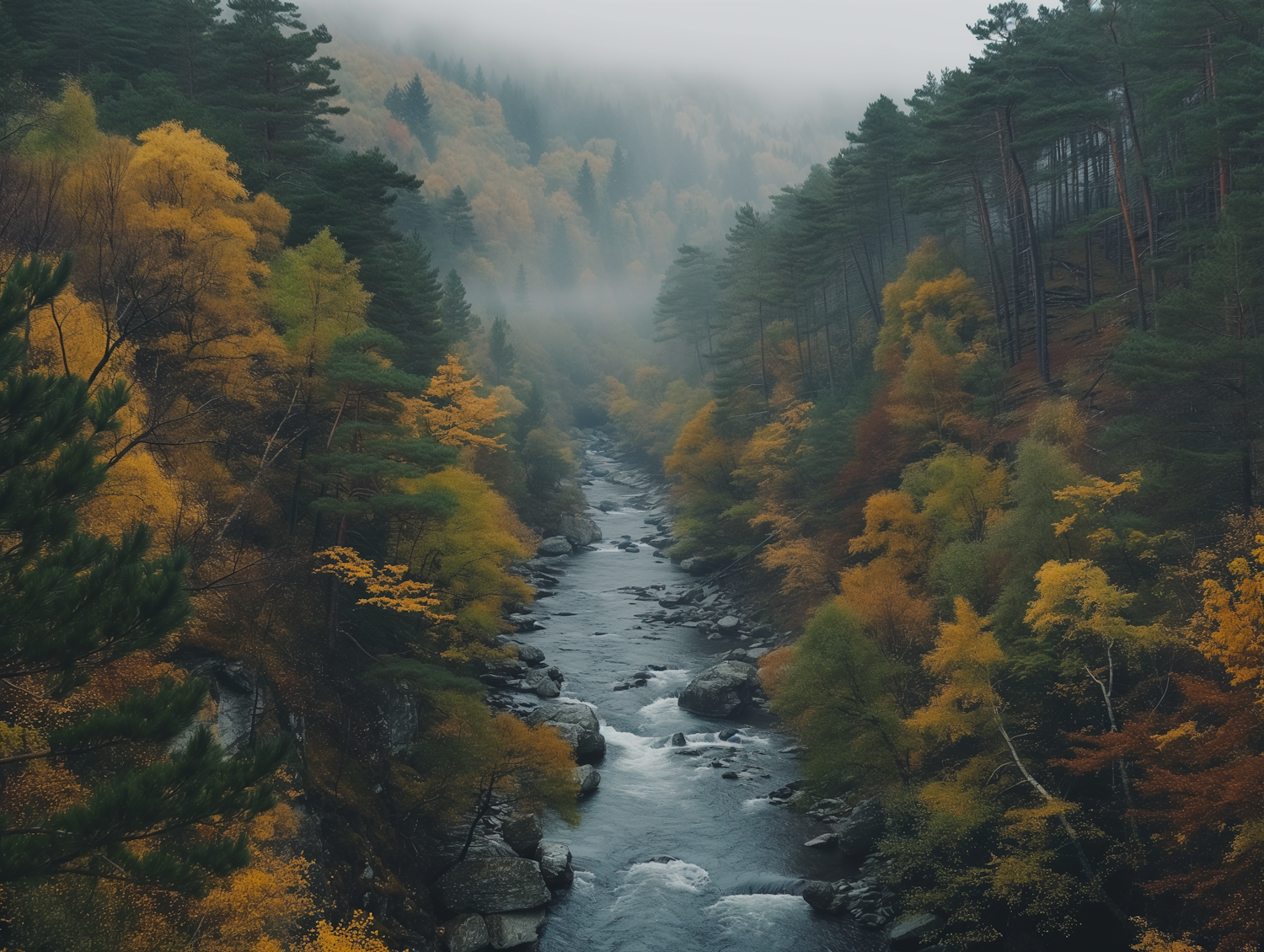 Autumn Serenity by the Misty River