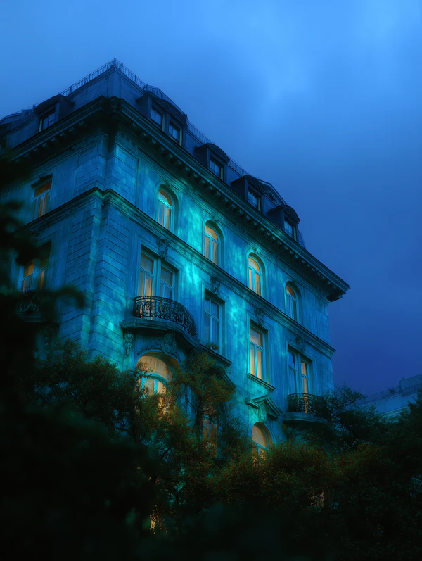 Illuminated Ornate Building