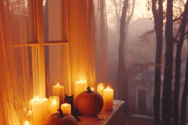 Cozy Autumnal Scene with Cat