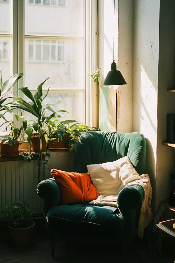 Cozy Interior Scene with Green Armchair