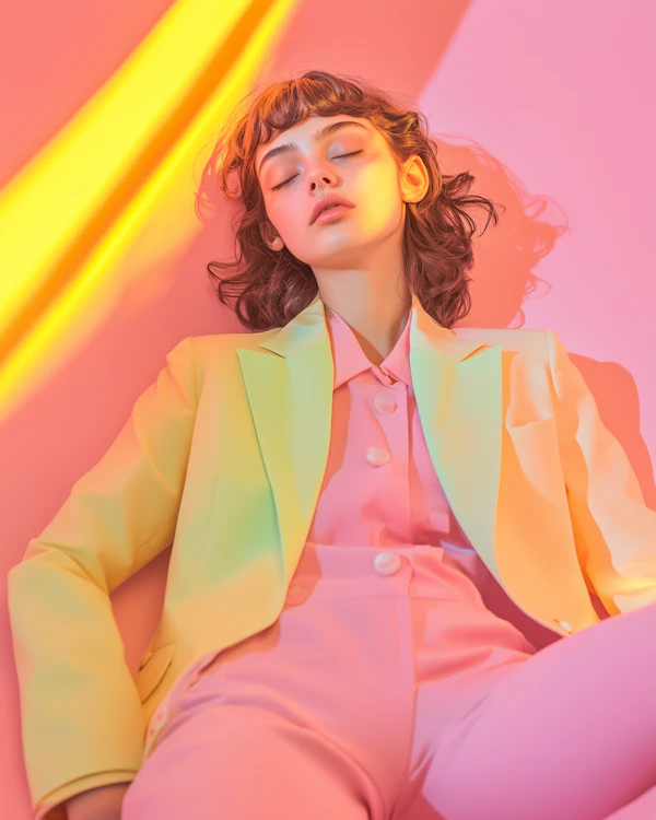 Serene Young Woman in Pastel Outfit