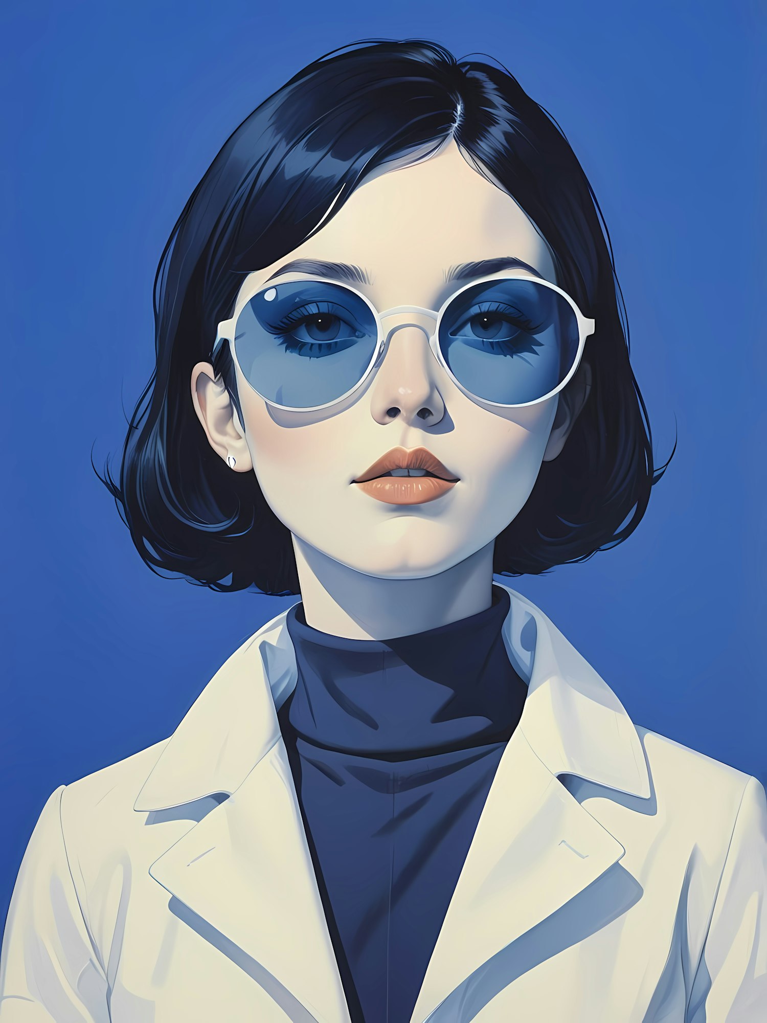 Portrait of a Woman with Blue Sunglasses