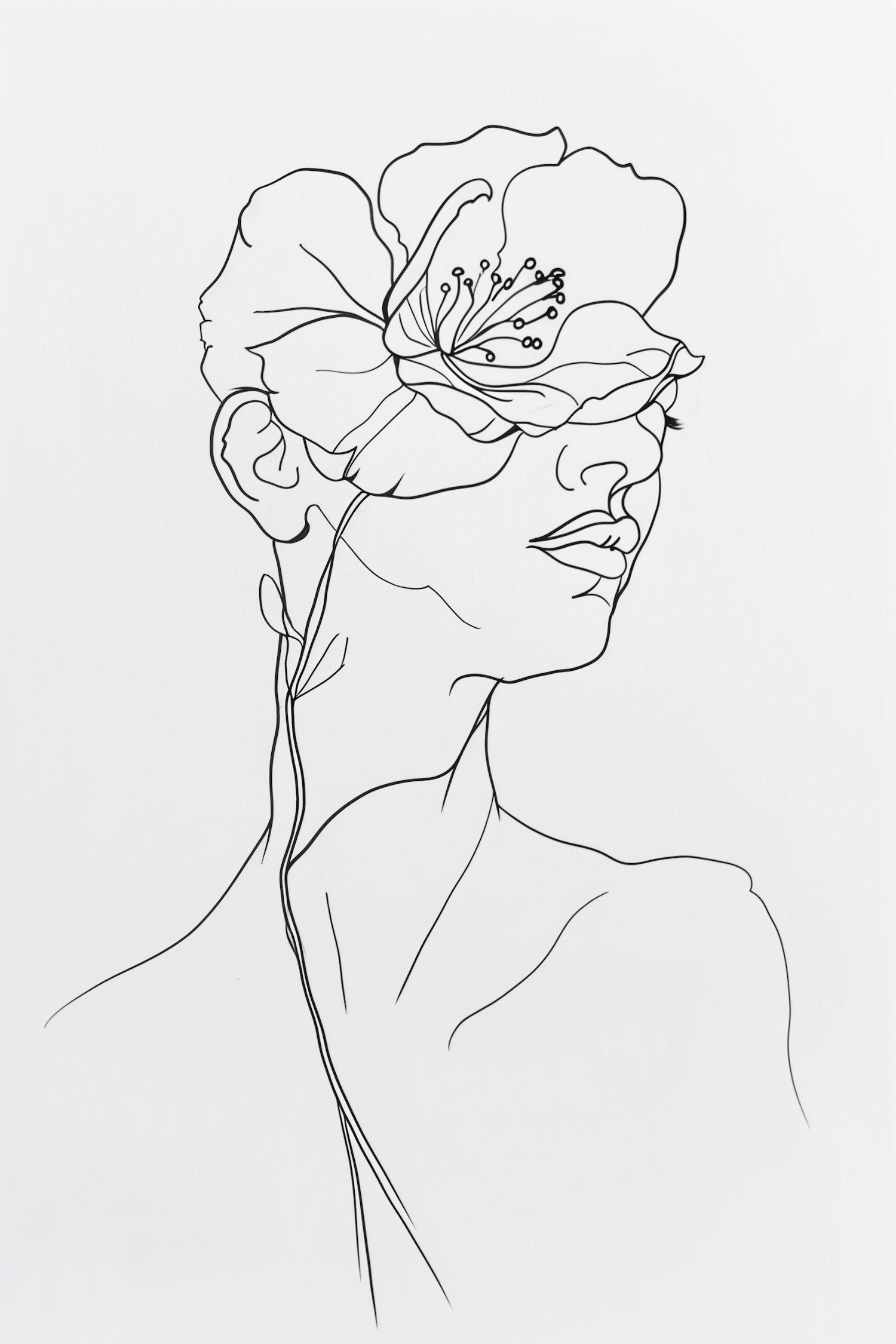 Minimalist Line Drawing with Flower