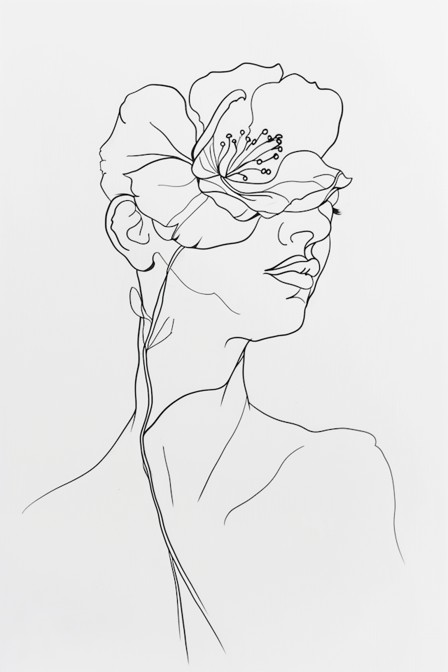 Minimalist Line Drawing with Flower